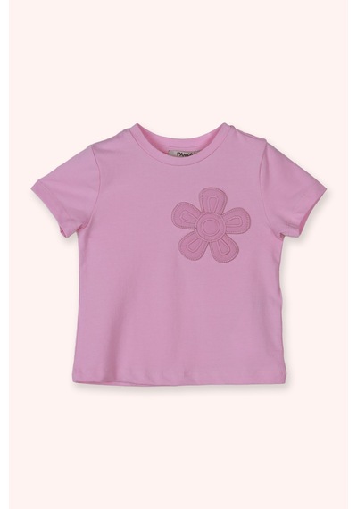Panço Kız Çocuk Çiçek Motifli T-shirt Pembe