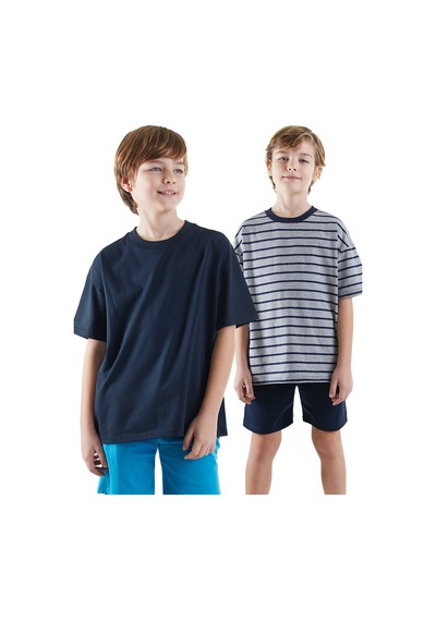 Denokids Erkek Çocuk Basic Oversize 2'li T-shirt Takım Renkli Çok Renkli