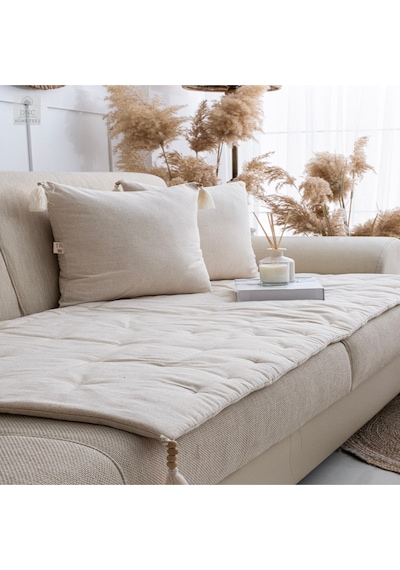 Premium Krem Keten Evcil Hayvan Dostu Koltuk Pedi 80x180 Krem