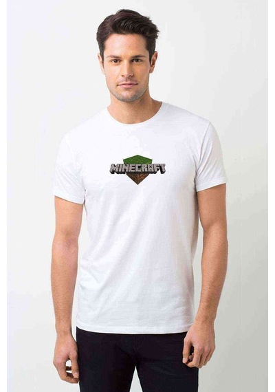 Mine Craft Baskılı Beyaz Erkek Tshirt (528970961)