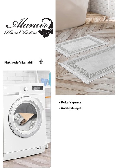 Dekoreko Kaymaz Taban Djt 2 Li Banyo Paspas Takımı Yıldız Deri Saçaklı Modern 626m gri