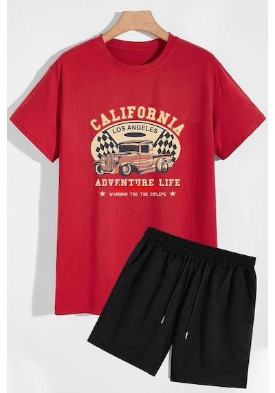 Uyguntarz California Şort T-shirt Eşofman Takımı Kırmızı