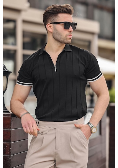 Madmext Madmext Erkek Siyah Polo Yaka Fermuarlı Tişört 6876-siyah Siyah