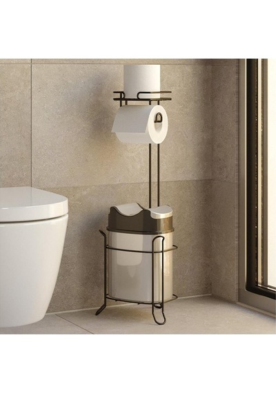 Tekno Tel Mg-098 Ayaklı Yedekli Wc Kağıtlık + Çöp Kovası Siyah