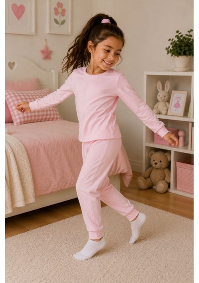 Zuzunga Soft Pink %100 Pamuk Basic Kız Çocuk Pijama Takımı Pembe