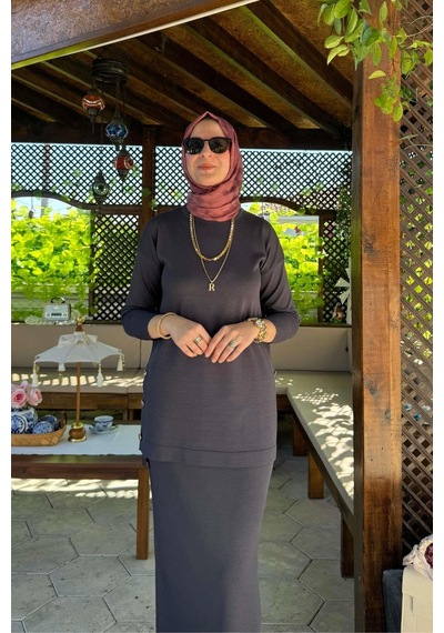 Rabia Şamlı Sezen Triko Takım Antrasit Çok Renkli