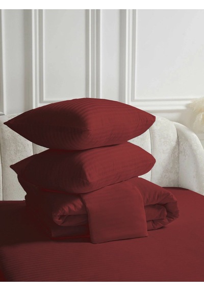Line Bordo Pamuk Saten Çift Kişilik Nevresim Takımı Lastiksiz Çarşaflı 4 Parça Set Bordo