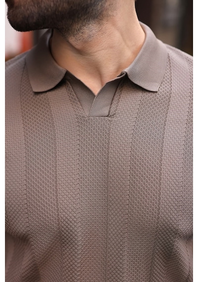 Madmext Açık Kahverengi Regular Fit Polo Yaka Triko Erkek Kazak E7509