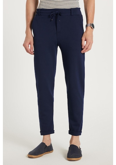 Tudors Erkek Slim Fit Pamuklu Beli Bağlamalı Yan Cepli Katlamalı Paça Jogger Lacivert Pantolon-35399 Lacivert