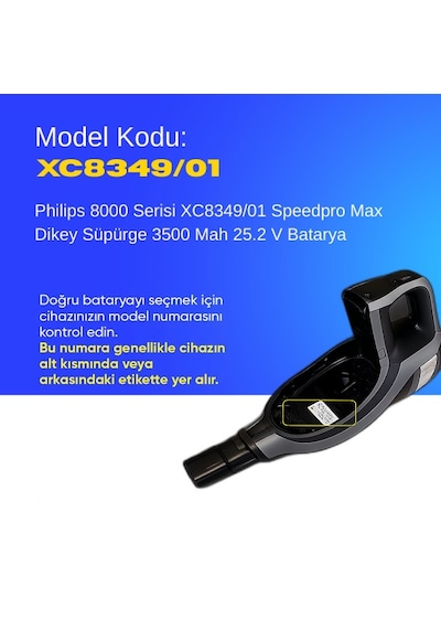 Philips 8000 Serisi Xc8349/01 Speedpro Max Dikey Süpürge 3500 Mah 25.2 V Batarya  Uyumlu Uzun Ömürlü, Maksimum Performans Pil