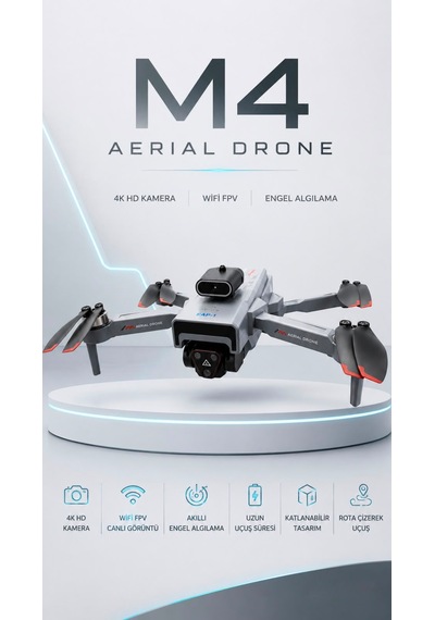 M4 4k Hd Drone Katlanabilir Wifi Fpv Kameralı Engel Algılamalı Profesyonel Drone