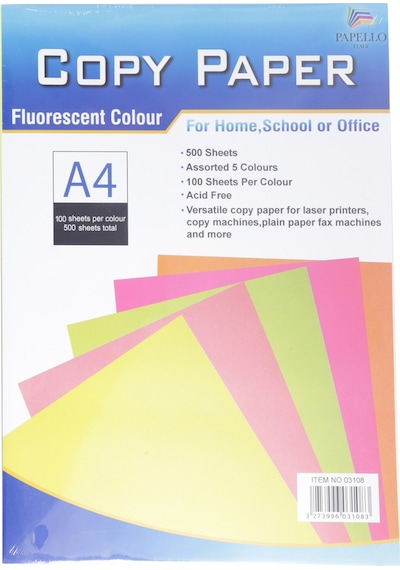 Copy Paper Fosforlu Neon Renkli A4 Fotokopi Kağıdı 500'lü Çok Renkli