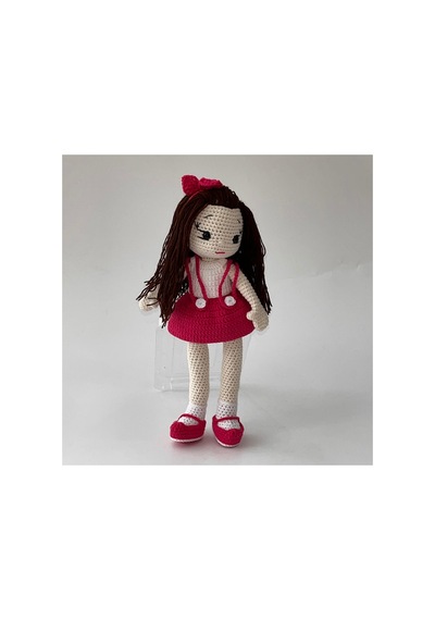 Pembe Etekli Örgü Oyuncak Bebek - 30 Cm Boyunda - El Yapımı Pembe