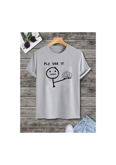 Medinenur Plz Use It Detaylı Basic T-shirt Gri