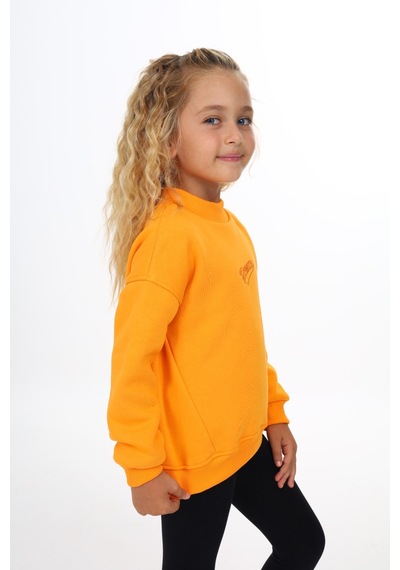 Kız Çocuk Relax Fit Dik Yaka Düşük Omuz Nakış Baskılı Sweatshirt - 3 İplik Şardonlu Hardal Kız Çocuk Relax Fit Dik Yaka Düşük Omuz Nakış Baskılı Sweatshirt - 3 İplik Şardonlu Hardal