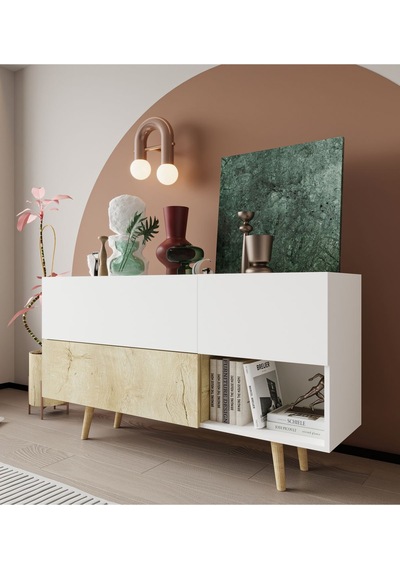 Bolonya Ahşap Ayaklı Modern Konsol 150 Cm Safir Meşe-beyaz
