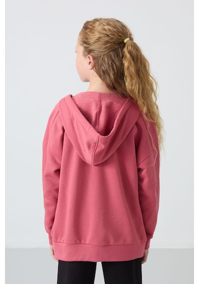 Yaban Gülü Pamuklu İçi Tüylü Yumuşak Dokulu Standart Fit Nakışlı Kız Çocuk Sweatshirt - 75149 Gül