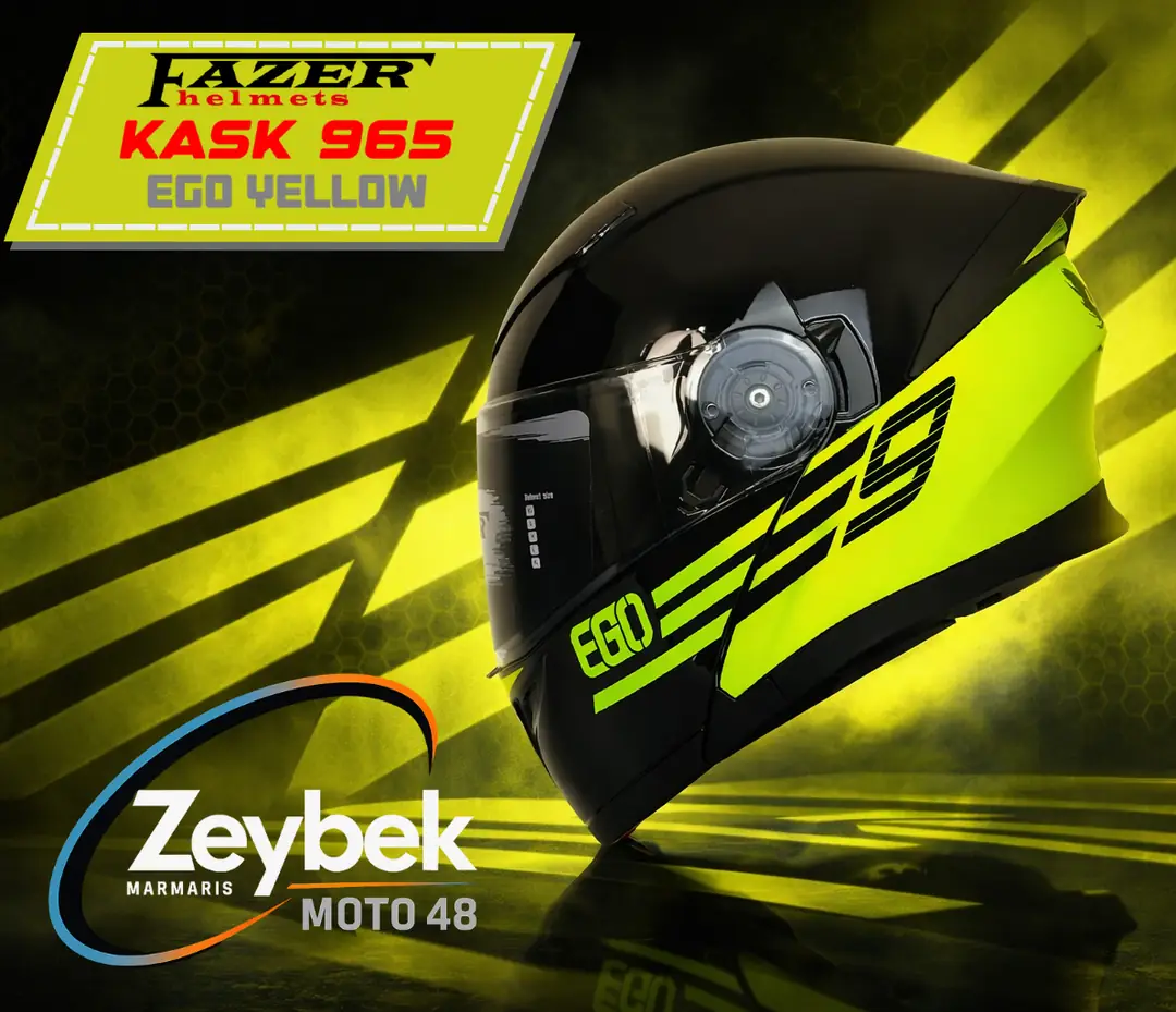 Ego Yellow Kask 965 Çene Açılır Kask Ego Sarı Desenli Kask