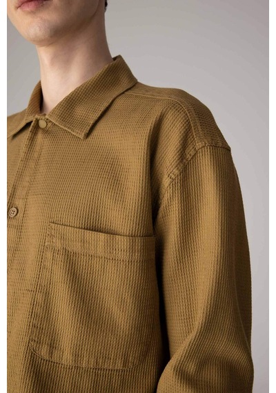 DeFacto Oversize Geniş Kalıp Polo Yaka Waffle Uzun Kollu Gömlek C2841AX24SPKH502 DeFacto Oversize Geniş Kalıp Polo Yaka Waffle Uzun Kollu Gömlek C2841AX24SPKH502