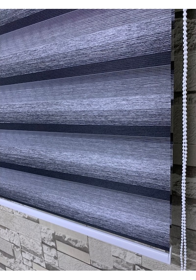 Siyah Gri Geçişli Zebra Perde (Etek Düz)