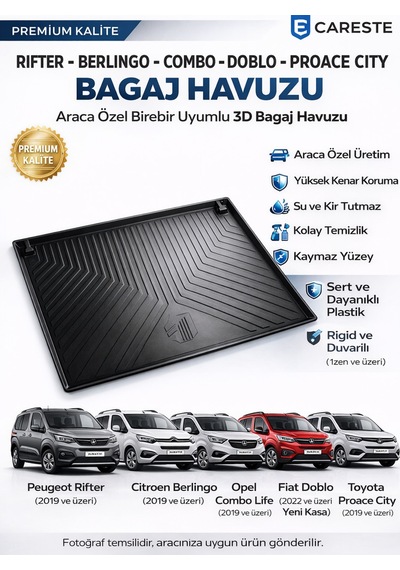 Rifter Berlingo Combo Doblo Proace City Uyumlu Bagaj Havuzu 3d Araca Özel 2019+ Yumuşak Kauçuktur