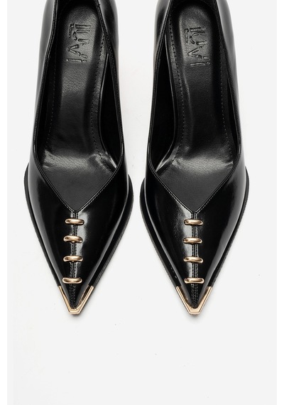Luvi Shoes Molıno Siyah Gold Metal Detaylı Kadın Topuklu Ayakkabı