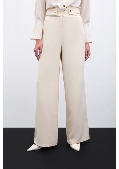Sateen Bel Detaylı Pantolon - Bej-134205 Bej