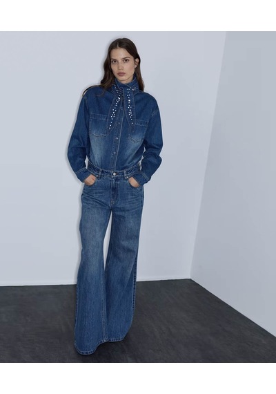 İpekyol Çıkarılabilir Fularlı Denim İndigo Kadın Gömlek Iw6260025145
