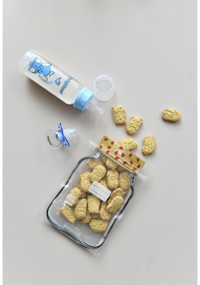 Kalp Desenli Mini Boy Kavanoz Görünümlü Kilitli Doypack Saklama Poşeti 6 Adet 200 Ml-11x15 Cm Şeffaf