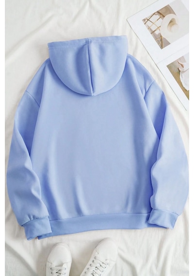 Uyguntarz Unisex Kalp Baskılı Oversize Sweatshirt Bebe Mavisi