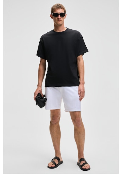 Grimelange LEYTON Erkek Relaxed Fit Çift Cepli Beli Lastikli Keten Karışımlı Dokuma Beyaz Şort & Bermuda