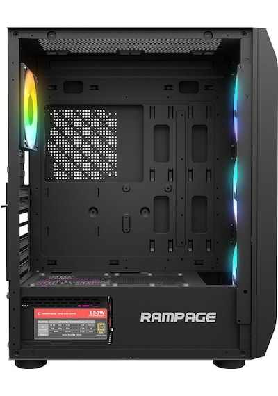 Rampage Hollow 650 W 80+ 4 x 12 CM ARGB Fan Temperli Camlı Mid Tower Oyuncu Kasası