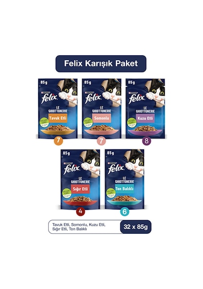 Felix Pouch Karışık Yetişkin Kedi Yaş Maması 32 x 85 G
