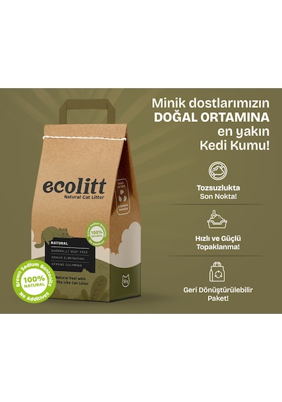 Toi Moi Ecolitt Kraft Pakette Tozsuz Topaklanan Kahverengi Bentonit Natura Kedi Kumu 8 KG