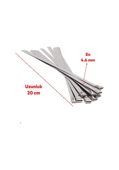 Badem10 Cırt Kelepçe Metal Paslanmaz Çelik Kablo Zip Bağı Çok Amaçlı Bağlama 4.6x200 10 Adet