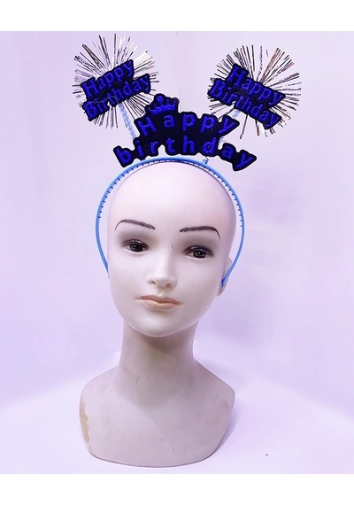 Hubrendy Cer Happy Birthday Yazılı Püsküllü Neon Mavi Renk Doğum Günü Tacı 22x19 Cm "