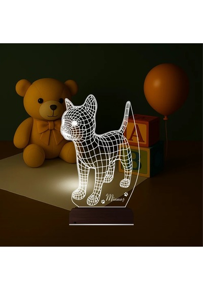 Luvivia Kedi Tasarım Kişiye Özel 3d Lamba - Masa Gece Lambası Şeffaf