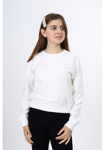 Toontoy Kız Çocuk Düşük Omuz Gazeli Okul Sweatshirt Ekru