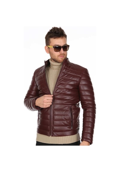 Hakiki Kuzu Derisi Fermuarlı Bordo Kışlık Erkek Ceket Bordo
