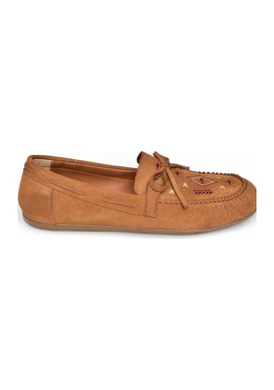 Fox Shoes Y996073102 Taba Süet Renkli Motif İşlemeli Kadın Babet Taba