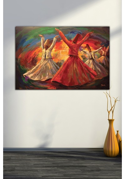 Mevlevi Dervişler Dini İslami Hat Kanvas Tablo 70x50