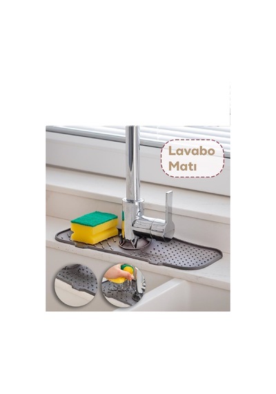Elastik Musluk Lavabo Matı Gri-su Tutucu Düzenleyici Kaydırmaz Mutfak Banyo Matı, 37x12 Cm Silikon G Diğer
