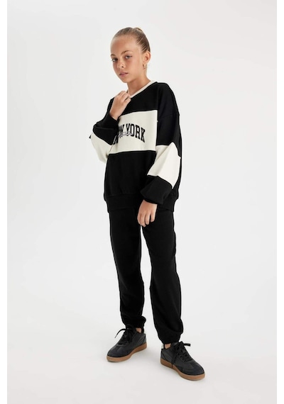 DeFacto Kız Çocuk Baskılı Beli Paçası Lastikli Cepli Siyah Jogger Eşofman Altı D0732A824AUBK81 Siyah