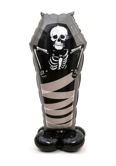 Halloween Cadılar Bayramı Ayaklı Tabut İskelet Folyo Balon 99x57 Cm Siyah Oda Dekoru Parti Süsü Çok Renkli