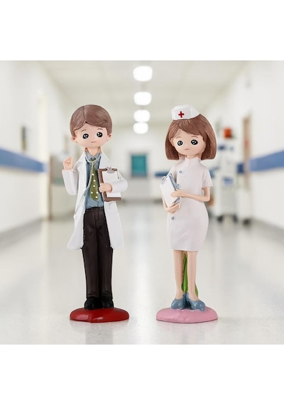 Lüks Polyester Doktor & Hemşire Biblo 2 Li Set 20 Cm Dekoratif Heykel Ofis Klinik Hastane Hediyesi