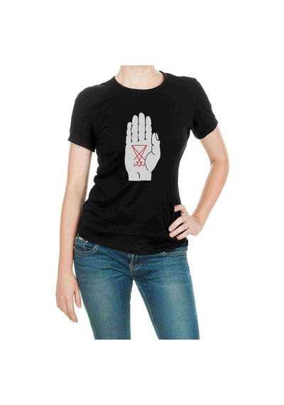 Lucifer Sigil Of Lucifer Palm Baskılı Siyah Kadın Tshirt