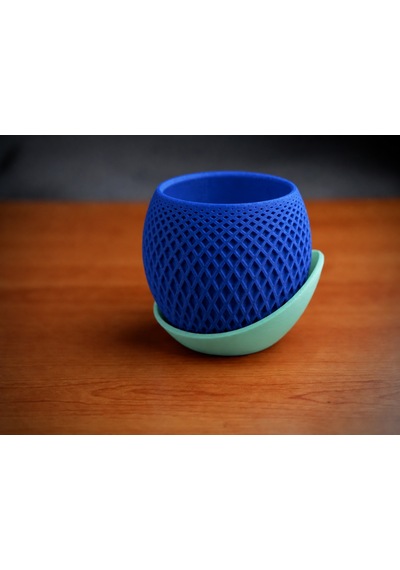 3d Baskı Küre Saksı - Kafes Dokulu İki Parçalı Dekoratif Saksı - Mavi-mint