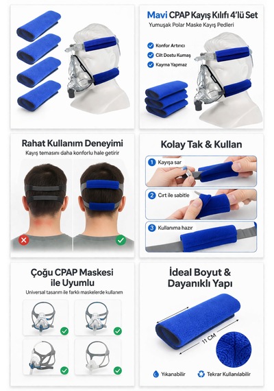 Cpap Kayış Kılıfı 4 Lü Set Yumuşak Polar Maske Kayış Pedi Tam Maske Uyumlu