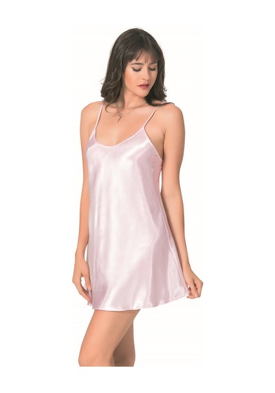 Aria's Closet Şık Tasarım Yumuşak Dokulu Pembe Kısa Saten Gecelik