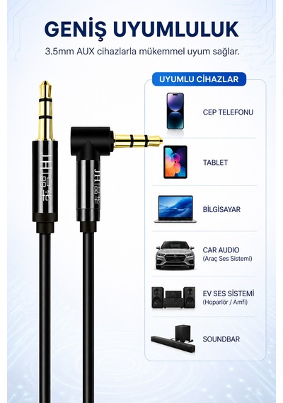 3.5mm Aux Ses Kablosu Erkek Erkek 90 Dirsekli 2 Metre Altın Kaplama Konnektör Stereo Aux Kablo Bakır İletken Araç Oto Teyp Hoparlör Amfi Telefon Tablet Bilgisayar Uyumlu 3.5mm Aux Ses Kablosu Erkek Erkek 90 Dirsekli 2 Metre Altın Kaplama Konnektör Stereo Aux Kablo Bakır İletken Araç Oto Teyp Hoparlör Amfi Telefon Tablet Bilgisayar Uyumlu
